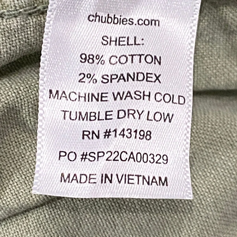 Chubbies Mens Stretch Twill Elastic Waist Shorts Sage Green Size Medium 5.5